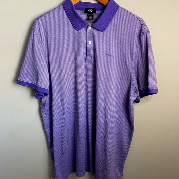 Calvin Klein Men's Purple Horizontal Stripe Short Sleeve Polo Shirt Size XXL - Picture 1 of 12
